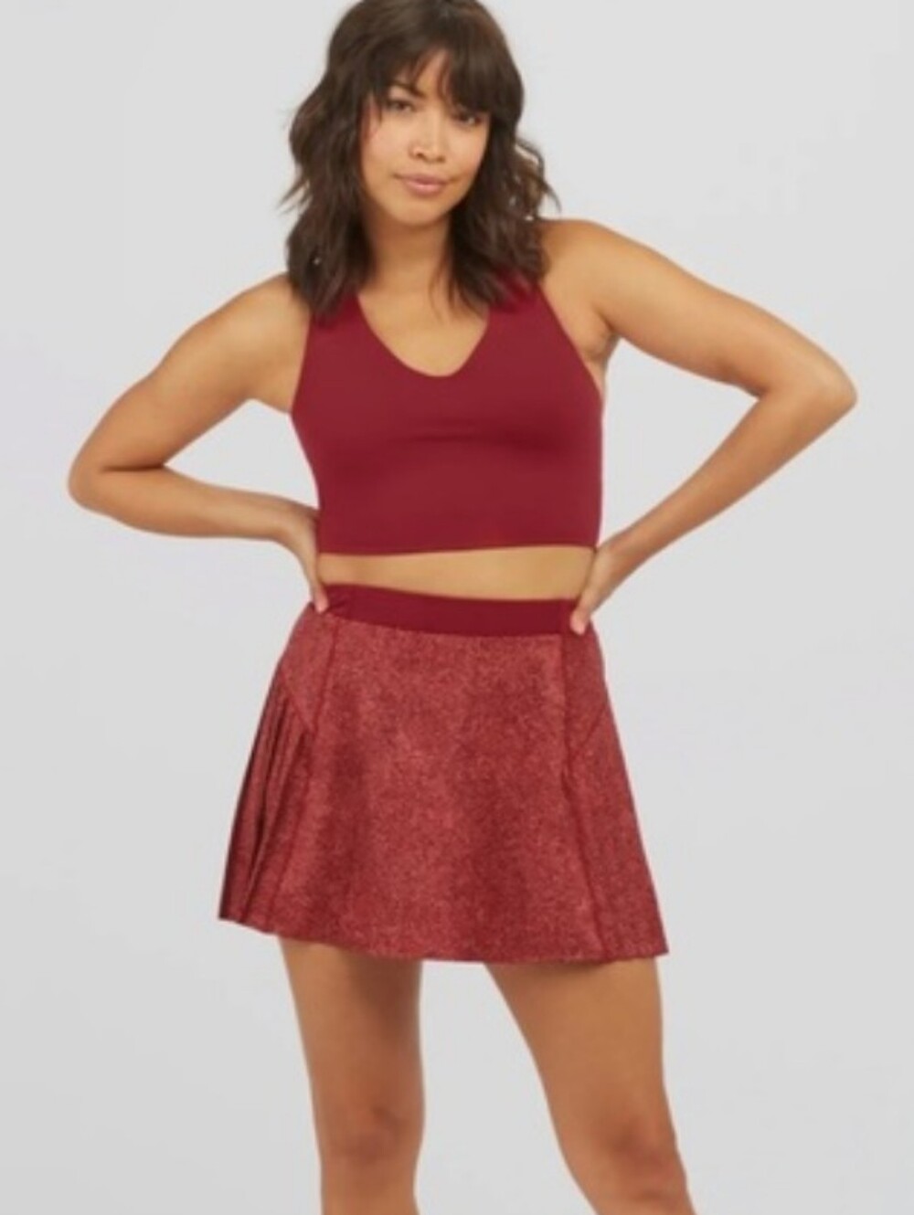 SPANX Get Moving Pleated Skort Micro Dot Rich Red Tennis Prep Sporty Size XS NWT